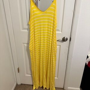 Yellow and white striped maxi dress